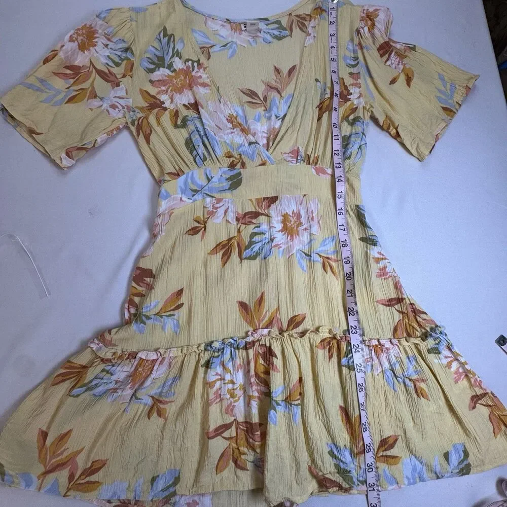 Billabong Yellow Floral Dress XS Boho Mini Empire Waist Short Sleeve Summer - Picture 5 of 8
